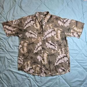Summa Silk Eclectic Grandpa Palm Leaf Button Up Shirt with Abalone Color Buttons